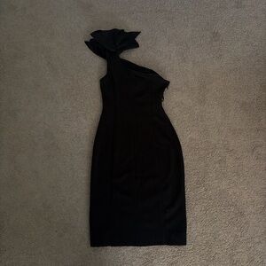 Jessica Howard Black One-Shoulder Ruffle Sheath Dress